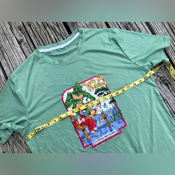 2/$10 Mens M Graphic Let’s Go Fishing Funny Novelty Print Tee Top Tshirt - Picture 6 of 10